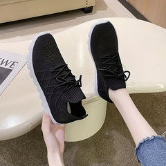 Women's Knitted Sports Shoes Comfy Lace Up Low Top Casual Running Sneakers