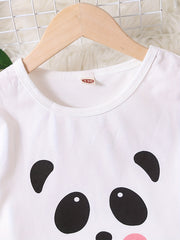 Girls Panda Graphic Pajamas Set Crew Neck Top & Pants Sleepwear