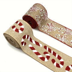 57 Meters Christmas Brown Candy Wired Edge Ribbon Red Candy Cane Fabric Craft