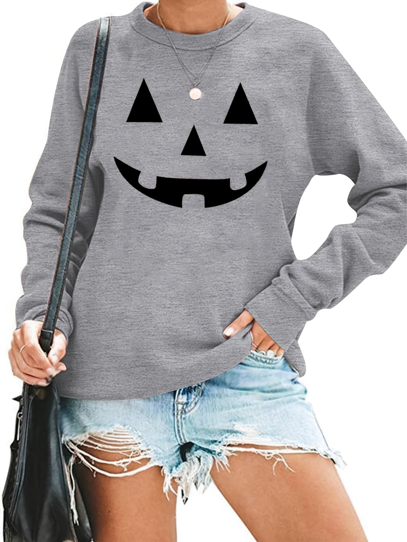 Halloween Pumpkin Print Pullover Sweatshirt for Women