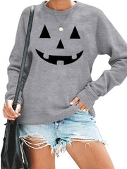 Halloween Pumpkin Print Pullover Sweatshirt for Women