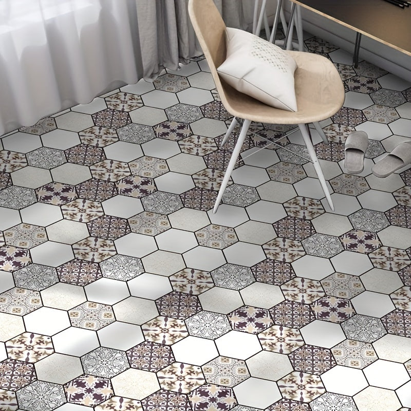 Vintage Boho Pattern Hexagon Stickers Thickened Self Adhesive Floor
