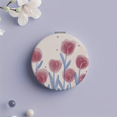 Tulip Pattern Round Folding Mirror with Magnifying Function
