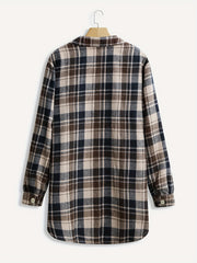 Plaid Print Button Up Long Sleeve Blouse Plus Size
