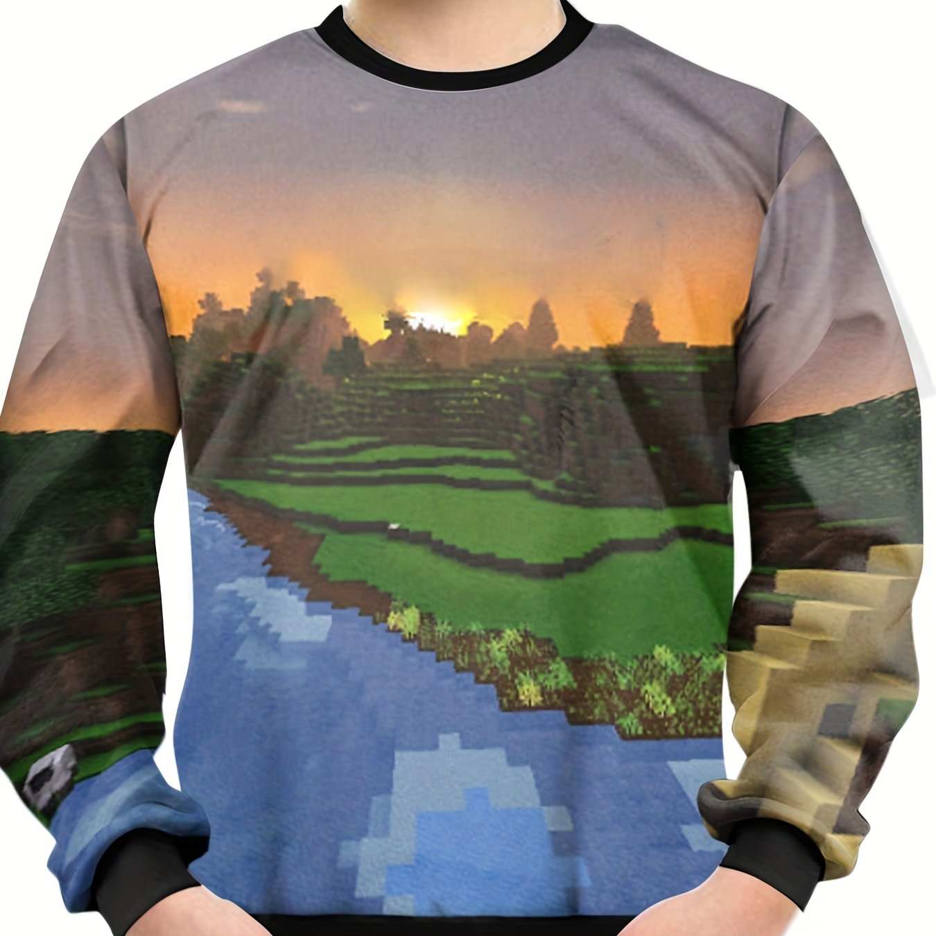 Pixel Landscape Print Kid's Sweatshirt Pullover Long Sleeve Top