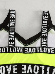 Contrast Binding Sports Bra V neck Yoga Workout Crop Top