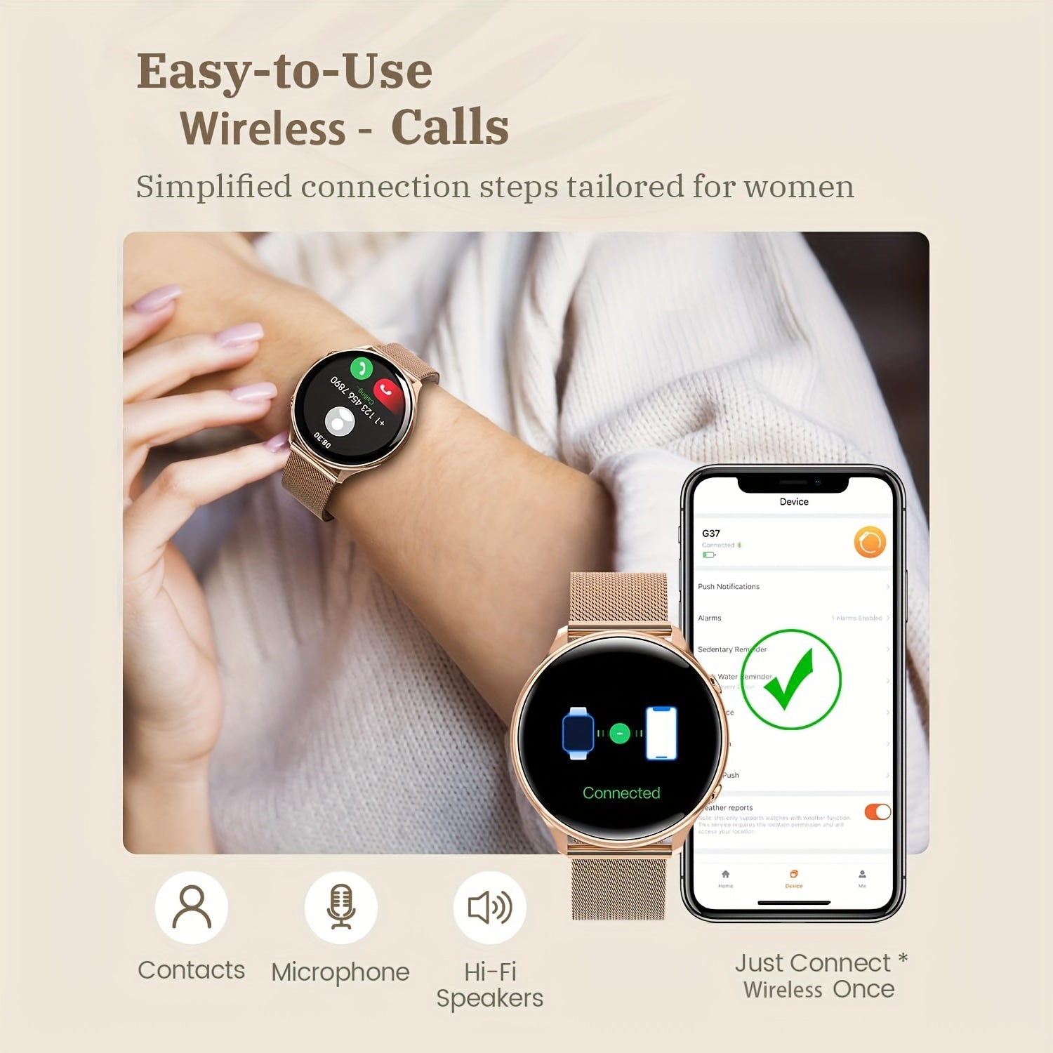Women's Wireless Call Smartwatch, 120 Sports Modes, IP67 Waterp