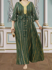 Kaftan Dress Women's Plus Dot & Stripe Print Lace Panel Maxi Kaftan