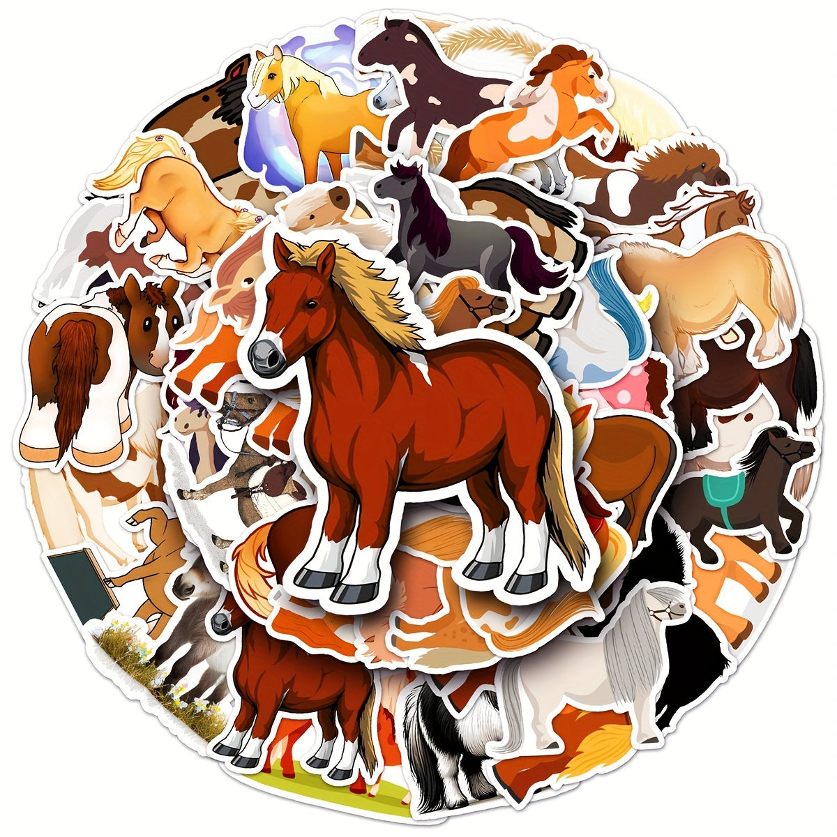 50pcs Dwarf Horse Cartoon Animal Stickers For Phone Journal Water Cup