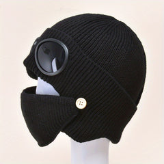 Fashionable Ear Protection Windproof Knit Beanie Hat With Glasses