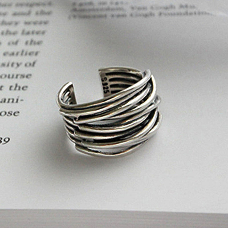 Gothic Curve Ring - Silver Plated Adjustable Ring