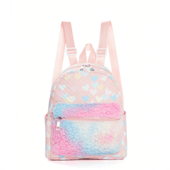 Girls Heart Pattern Plush Decor Backpack Large Capacity Pink Backpack