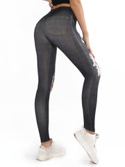 Denim Print Skinny Stretchy Leggings High Waist Yoga Leggings
