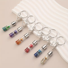 6pcs Flower In Bottle Keychain Heart Key Ring Purse Bag Backpack Car Charm