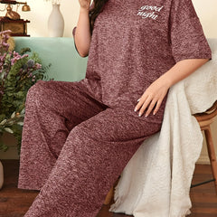 Slogan Print Short Sleeve Tee & Pants Set