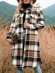 Plaid Shacket Split Lapel Jacket Button Down With Pockets Outerwear