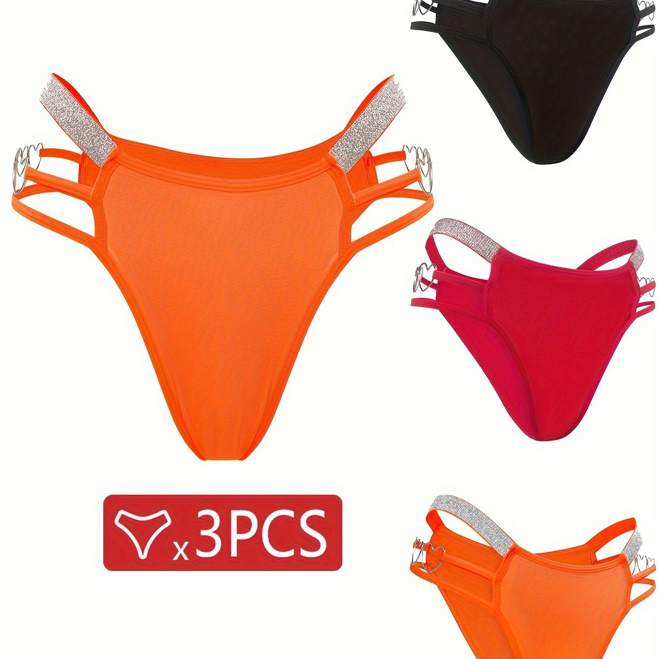 3 Pack Plus Size Sexy Panties Set Women's Plus Cut Out Thongs Set