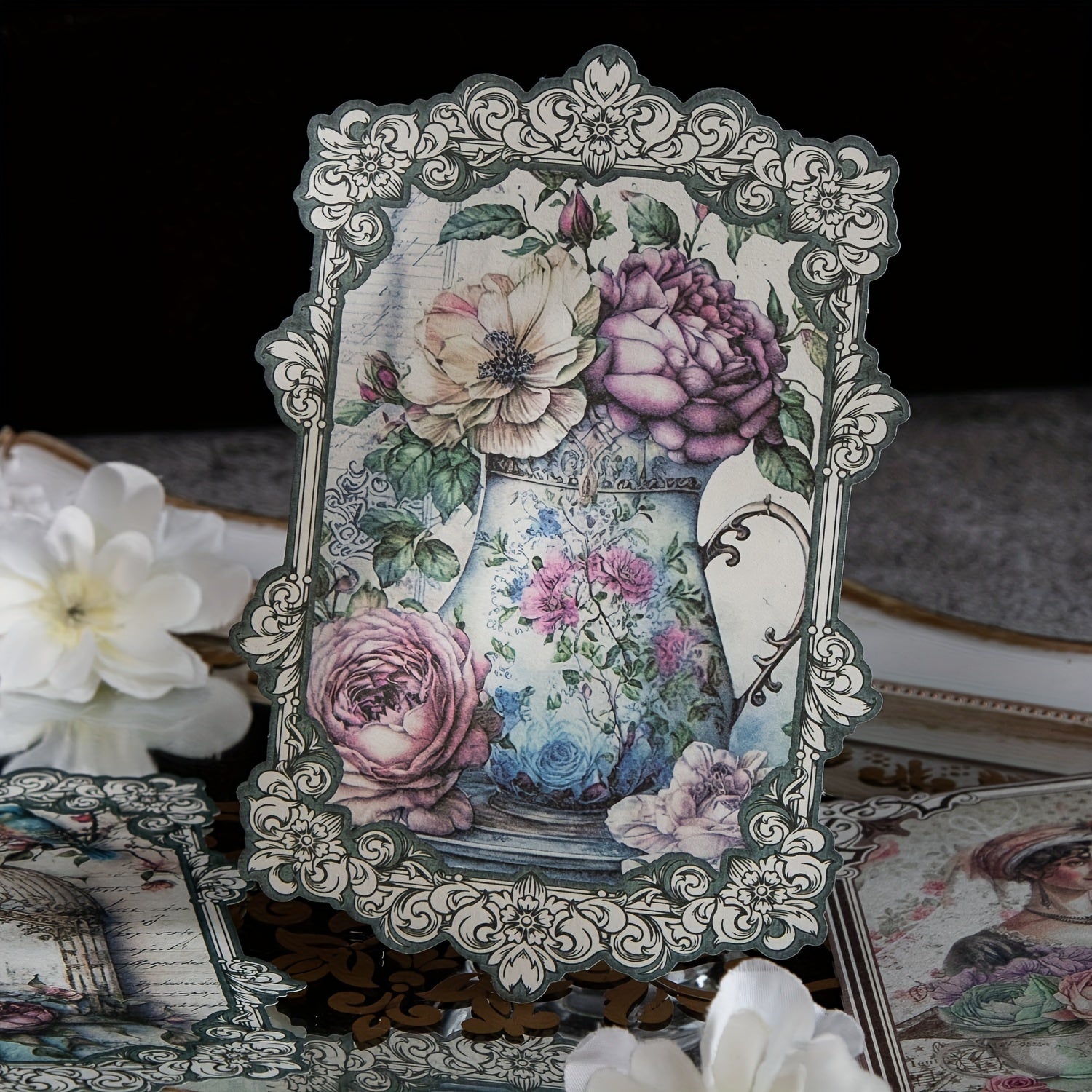 30pcs Mirror Flower Collage Cards Background Paper for DIY Junk Journal