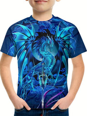 Dragon & Sword Graphic Tee Kids Summer Short Sleeve T-shirt