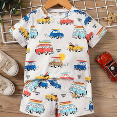 Car Print T-shirt & Shorts Set for Boys Kids Summer Outfit