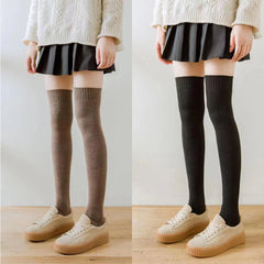 Women's Thickened Thigh High Socks Solid Warm Over The Knee Stockings