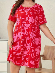 Plus Floral Print Short Sleeve Mini Tee Dress