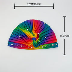 Faux Pearl Decor Turban Colorful Head Wraps Beanie Ramadan Hijab Hat