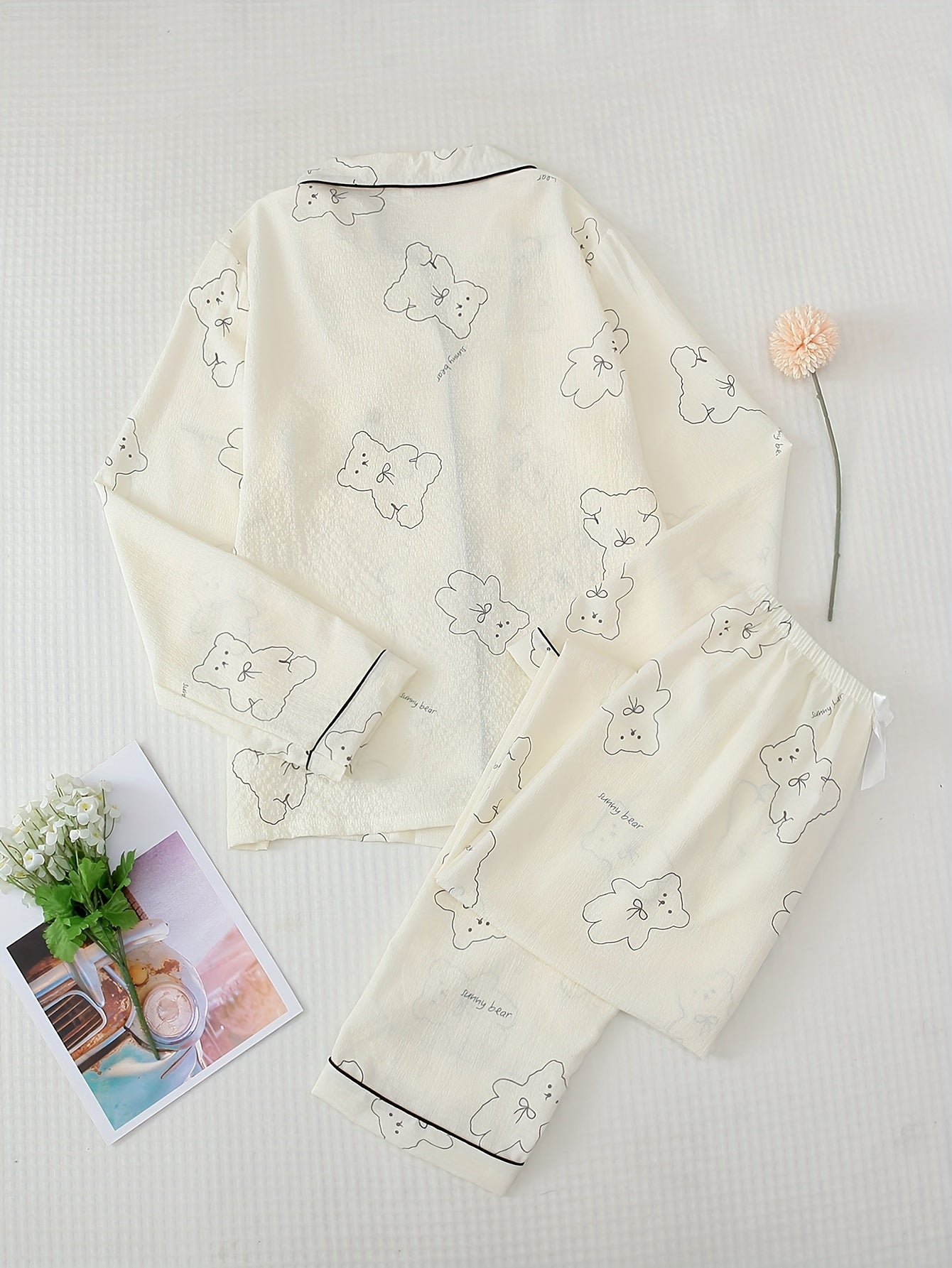 Bear Print Pajama Set Long Sleeve Top & Pants