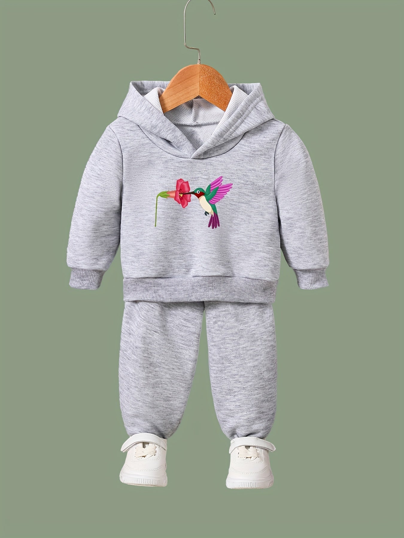 OERYUI 2pcs Bird & Flower Print Hoodies Pants Set Spring Fall