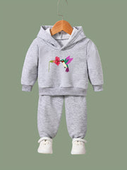 OERYUI 2pcs Bird & Flower Print Hoodies Pants Set Spring Fall