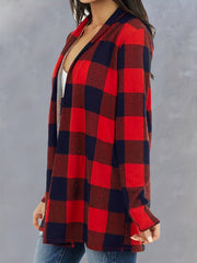 Plaid Print Cardigan Open Front Long Sleeve