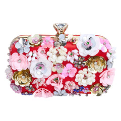 Stylish Red Beaded Clutch with Flowers
