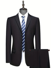 Men's 3-Button Suit Jacket & Dress Pants Set for Formal Occasions
