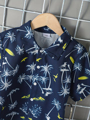 Boys Teen Coconut Tree Print Shirt & Shorts Set for Summer