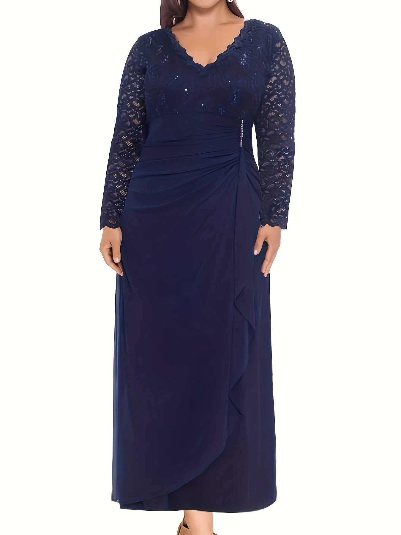 Lace V Neck Long Sleeve Maxi Bridesmaid Dress