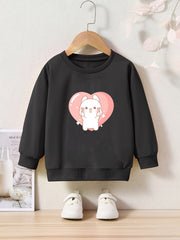 Rabbit Heart Print Girls Sweatshirt Crew Neck Tops Kids Clothing