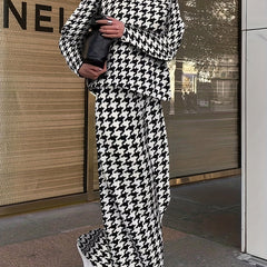 Plus Houndstooth Print Top & Pants Set Women's Plus Size