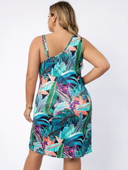 Boho Nightdress Women's Plus Tropical Print Irregular Neck Tank