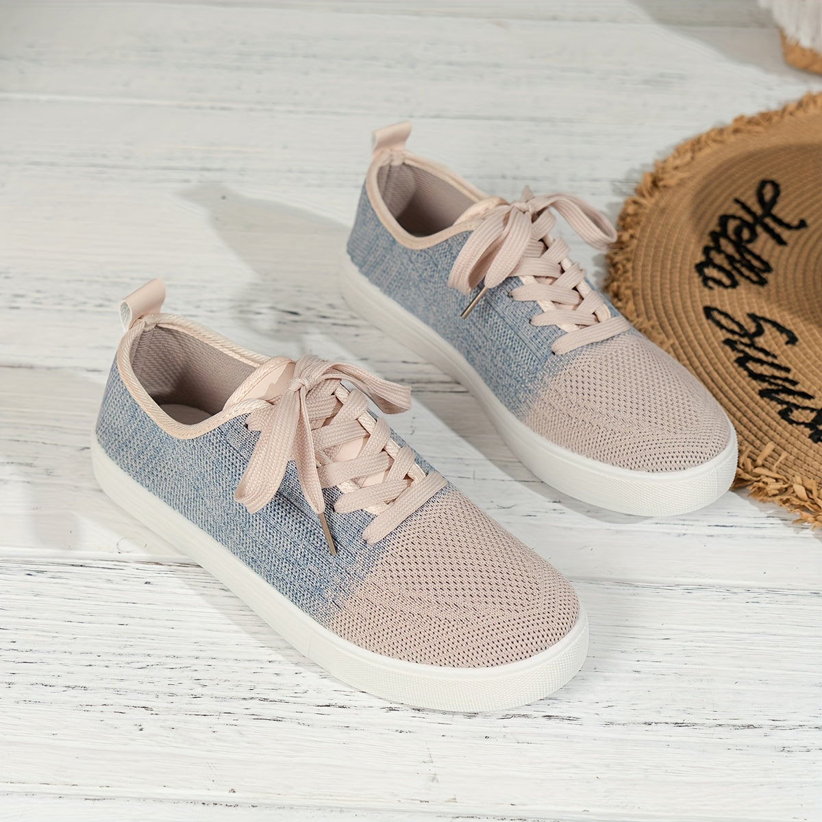 Women's Breathable Knit Sneakers Casual Lace Up Outdoor Shoes