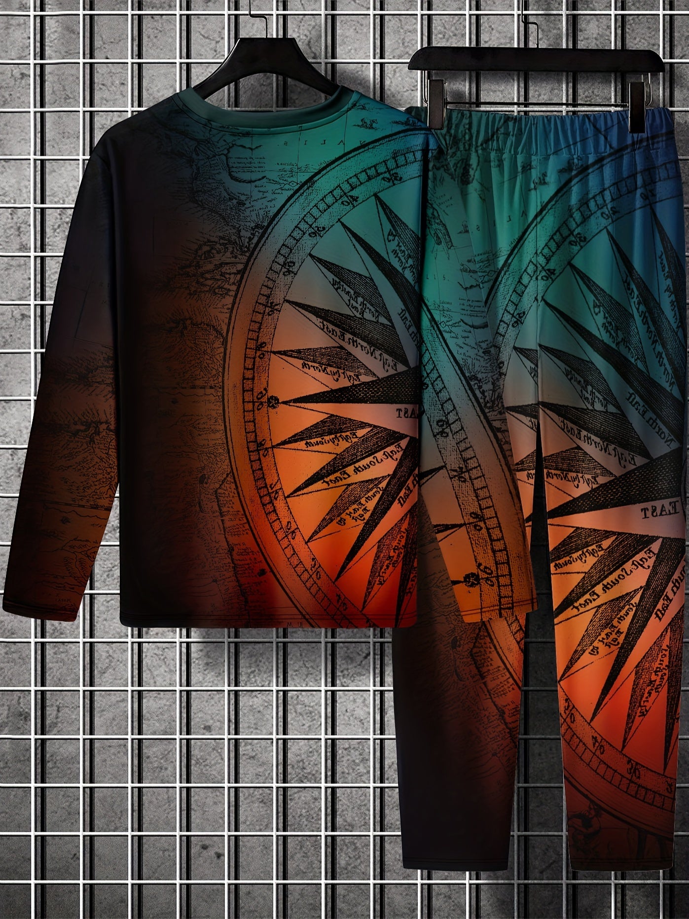 Digital Pattern Print Men's Long Sleeve Tee & Casual Sweatpants Set