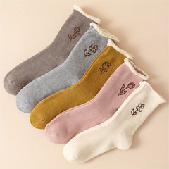 5 Pairs Women's Winter Floral Fuzzy Thermal Mid Tube Socks