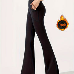 Fleece Lined Yoga Flared Pants Warm High Waist Fitness Bell Bottoms