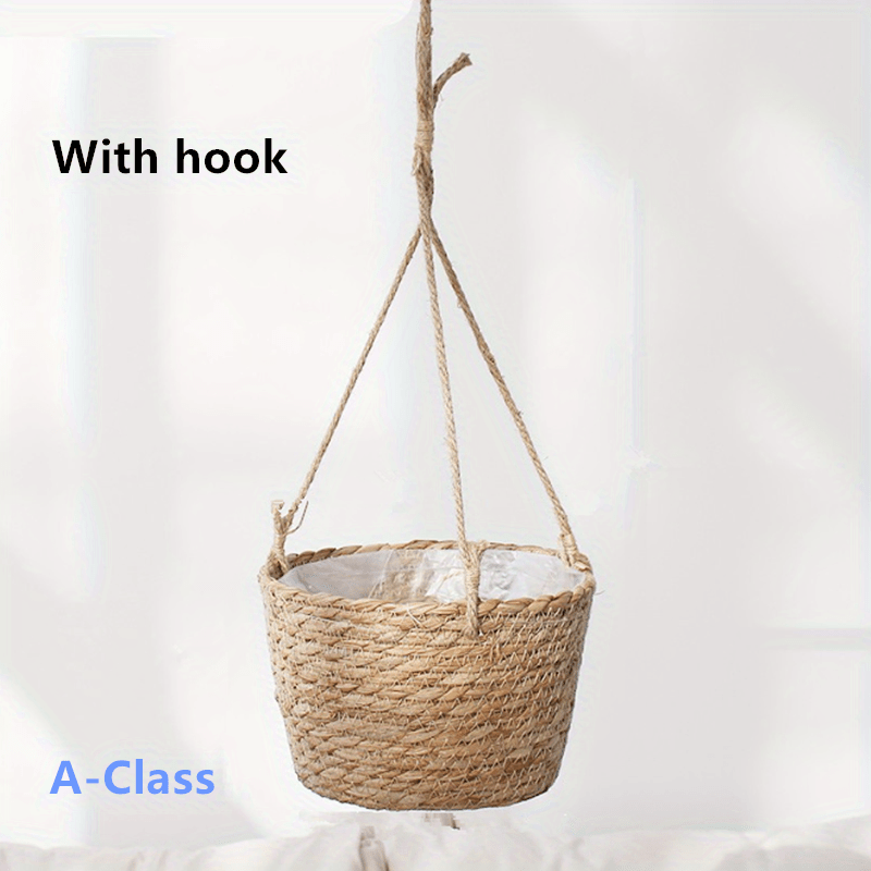 Straw Flower Basket Wall Hanging Decorative Pot Home Garden Patio