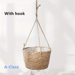 Straw Flower Basket Wall Hanging Decorative Pot Home Garden Patio