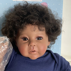 20 Inch Hand Rooted Curly Hair Newborn Doll Dark Brown Skin Soft Touch Dolls