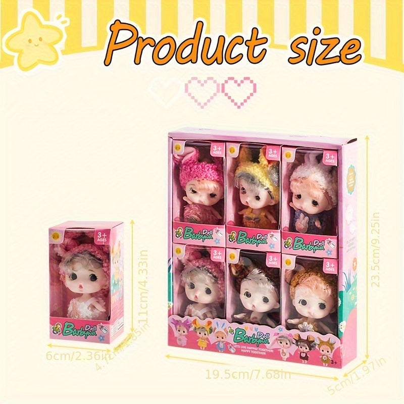 6pcs Fairy Princess Doll Set with Pajamas 3 inch Animal Doll
