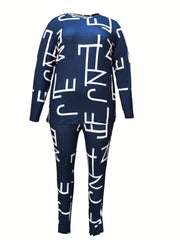 Women's Plus Denim Print Distressed Top & Pants Set