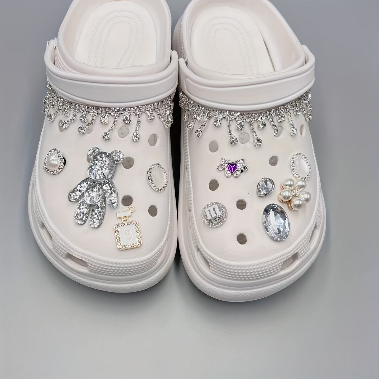 Rhinestone Shoe Decoration Set, Heart Pearl Buckle Flower DIY Charm