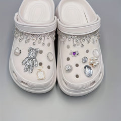 Rhinestone Shoe Decoration Set, Heart Pearl Buckle Flower DIY Charm