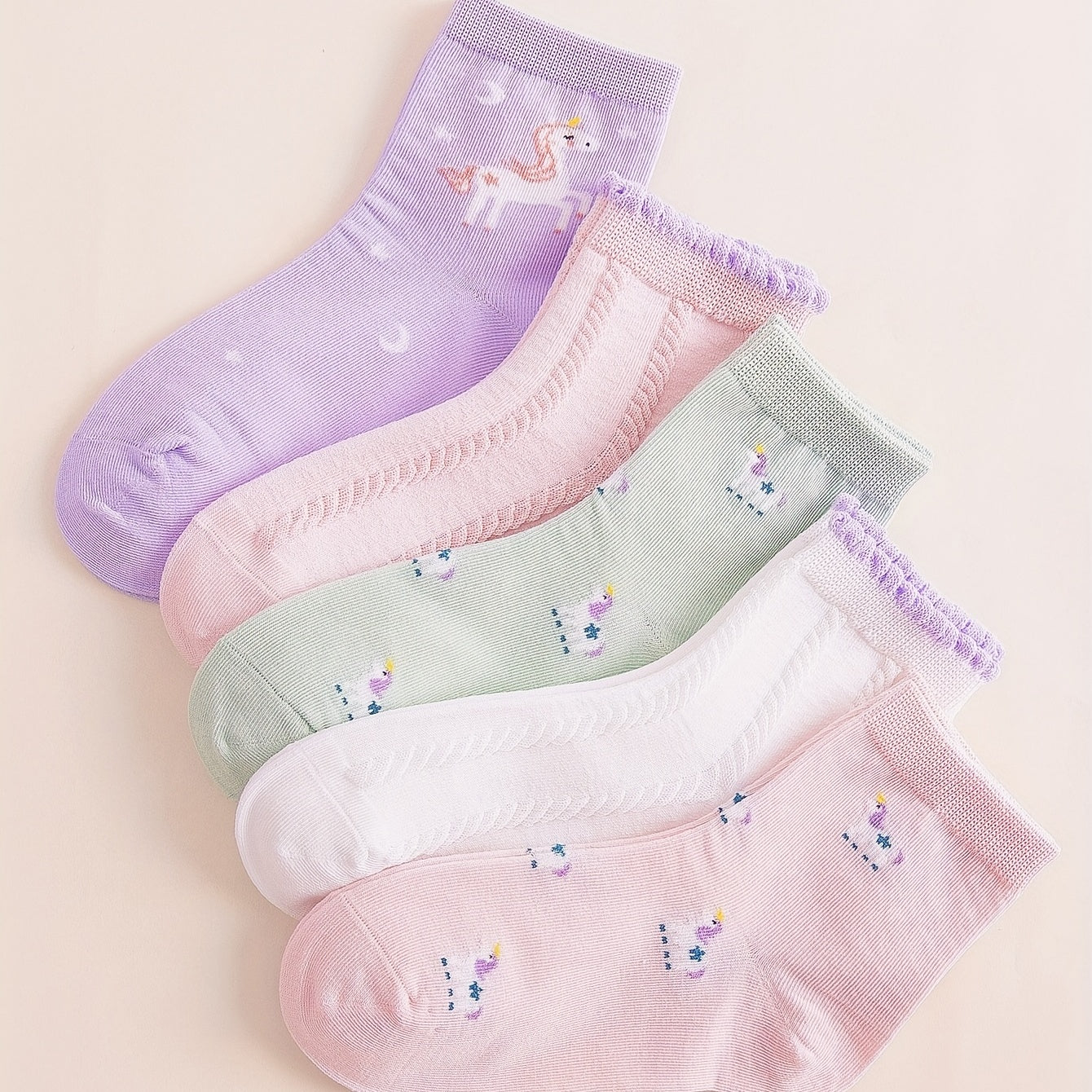 5 Pairs Girls Soft Lace Mesh Lamb Socks Breathable Cotton Crew Children's Socks